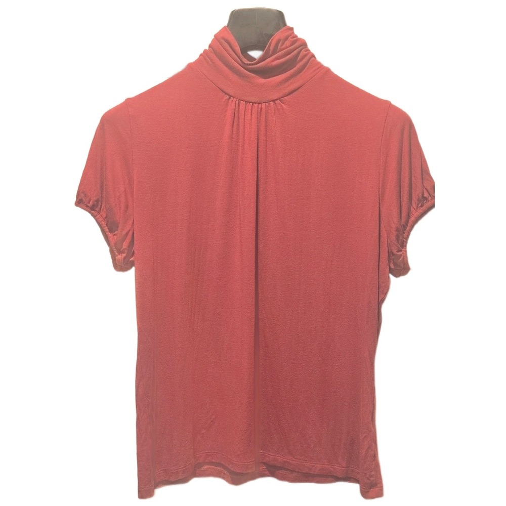 August Silk Womens XL Red Short Sleeve Turtleneck Pleated Blouse Top